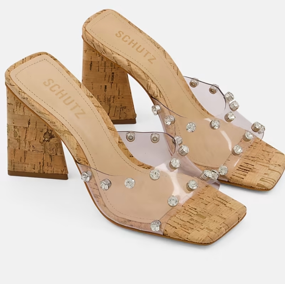 SCHUTZ Clear and Tan Sandals